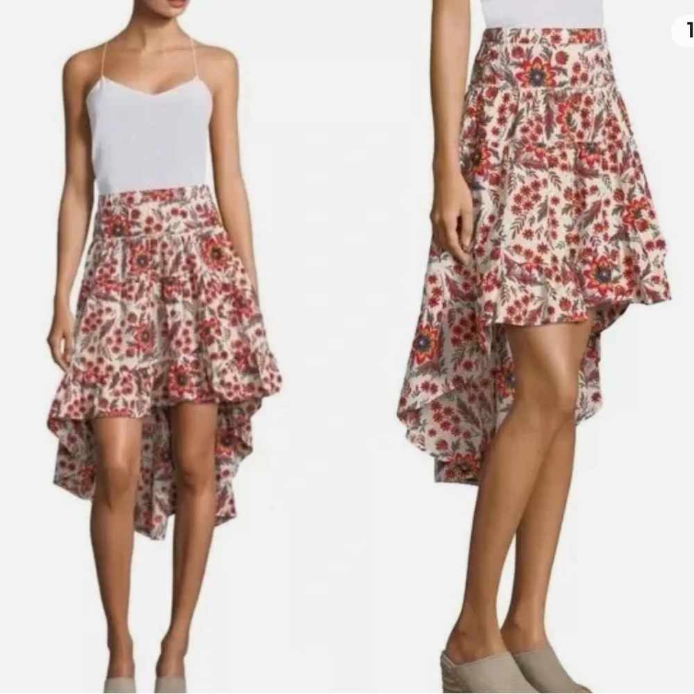 Joie Clarke Skirt S Women Casual High-Low Floral Printed Flared Boho